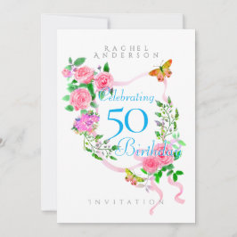 Convite de Aniversário de 50 anos com Fita de Rosa
