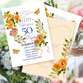 Convite de Aniversário de 50 anos com Fita de Rosa