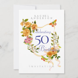 Convite de Aniversário de 50 anos com Fita de Rosa