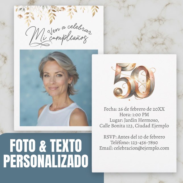 Convite de aniversário de 50 anos com foto (Invitación de cumpleaños de 50 años con foto invitation.)
