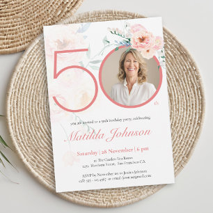 Convite de Aniversário de 50 anos com Foto Floral