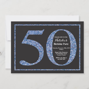Convite de Aniversário de 50 anos com Glitter Azul