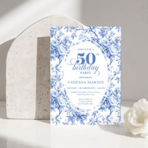 Convite de Aniversário de 50 anos com Rosa Azul To