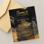 Convite de aniversário de 50 anos com tema de ouro<br><div class="desc">Convite de festa surpresa de aniversário com orçamento para homens comemorando 50 anos com design moderno e elegante de pinceladas abstratas em dourado e preto. Adequado para qualquer idade de aniversário masculino: 21, 30, 40, 50, 60, 70, 75, 80, 90, 100 anos. POR FAVOR, LEIA ISSO ANTES DE COMPRAR! Este...</div>