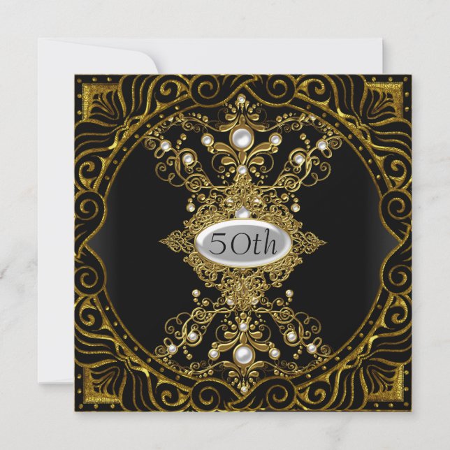 Convite de Aniversário de 50 Anos com Tema Dourado (Frente)