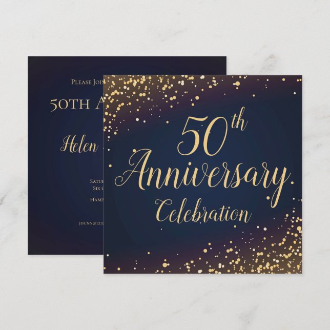 Convite de Aniversário de 50 anos Confete Dourado (Frente/Verso)