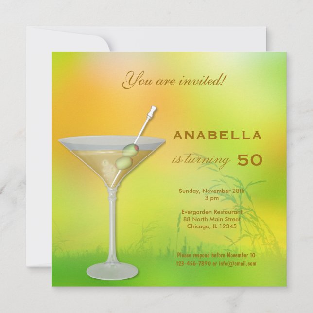 Convite de Aniversário de 50 anos Coquetel (Frente)