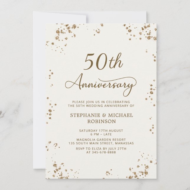 Convite de Aniversário de 50 Anos de Casamento Con (Frente)