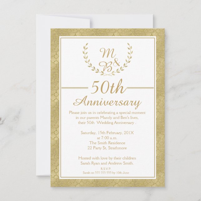 Convite de Aniversário de 50 Anos de Casamento Cor (Frente)