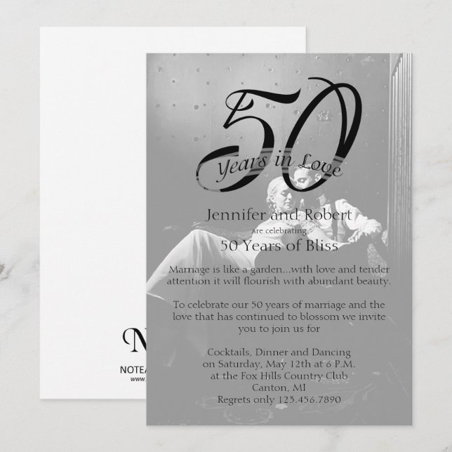Convite de Aniversário de 50 Anos de Casamento em  (Frente/Verso)