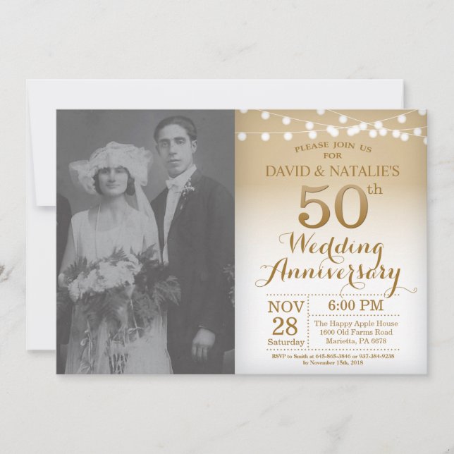 Convite de Aniversário de 50 Anos de Casamento Fot (Frente)
