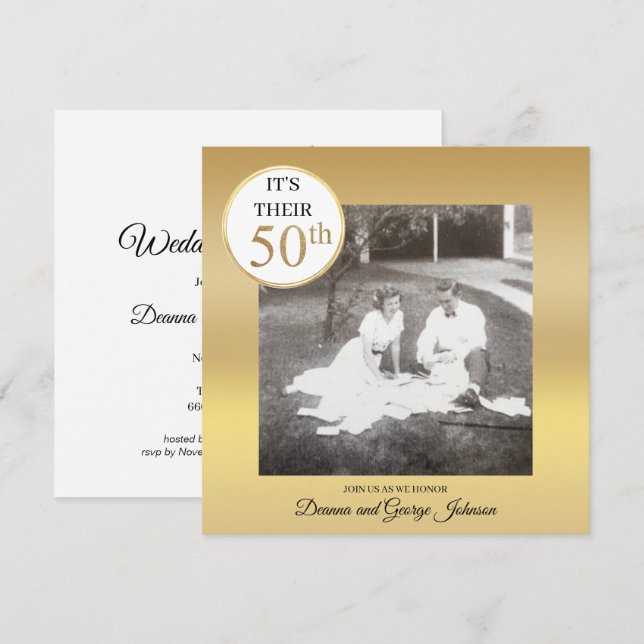 Convite de Aniversário de 50 Anos de Casamento Fot (Frente/Verso)