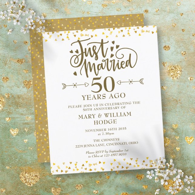 Convite de Aniversário de 50 Anos de Casamento Orç (Budget Just Married 50th Anniversary Invitation)