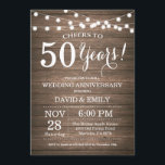 Convite de Aniversário de 50 Anos de Casamento Rus<br><div class="desc">Convite de Aniversário de 50 Anos de Casamento. Fundo de Madeira Rústica. Luzes de Corda. 1º, 2º, 3º, 4º, 5º, 10º, 15º, 20º, 25º, 30º, 35º, 40º, 45º, 50º, 55º, 60º, 65º, 70º, 75º, 80º, Qualquer Ano. Aniversário Adulto. Festa de Aniversário de Homem ou Mulher. Para personalização adicional, clique no...</div>