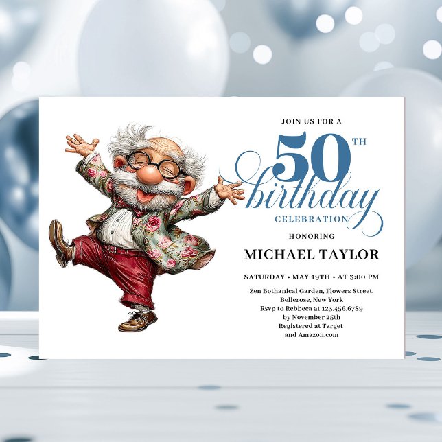 Convite de Aniversário de 50 Anos do Homem com Hum (Quirky Humor Man 50 Birthday Celebration Invite)