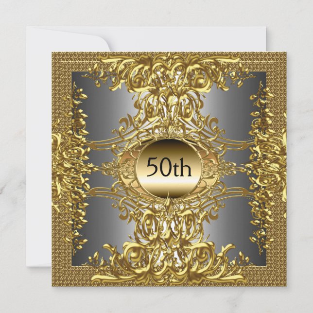 Convite de Aniversário de 50 anos Dourado (Frente)