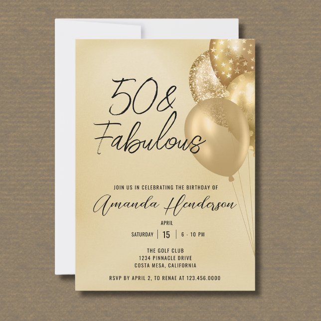 Convite de Aniversário de 50 anos Dourado e Fabulo (Criador carregado)