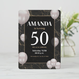 Convite de aniversário de 50 anos dourado e preto