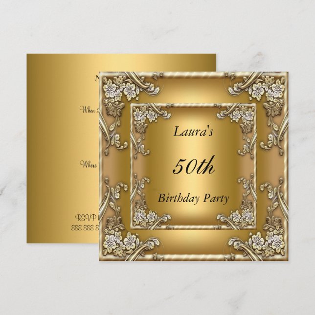 Convite de Aniversário de 50 anos Dourado Festa de (Frente/Verso)