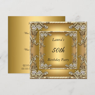 Convite de Aniversário de 50 anos Dourado Festa de