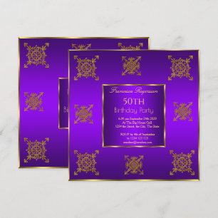 Convite de Aniversário de 50 anos Dourado Roxo