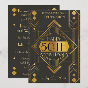 Convite de Aniversário de 50 anos Elegante Art Déc
