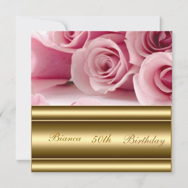 Convite de Aniversário de 50 anos Elegante Rosa Do (Frente)