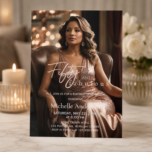 Convite de Aniversário de 50 anos em estilo de rev (Luxury Photo Birthday Invitation for a Fabulous Celebration)