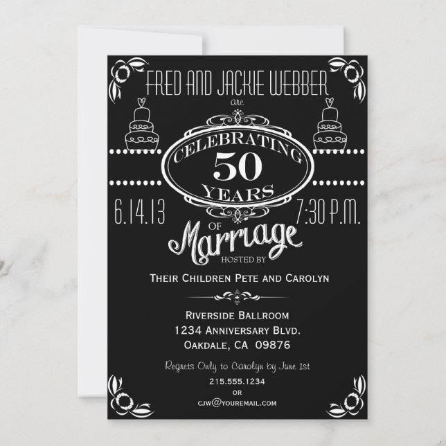 Convite de Aniversário de 50 Anos em Quadro Negro (Frente)