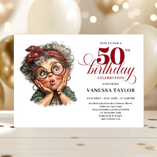 Convite de aniversário de 50 anos engraçado retrô 