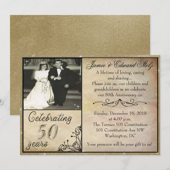 Convite de Aniversário de 50 anos Estilo Vintage (Frente/Verso)