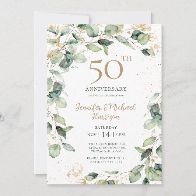 Convite de Aniversário de 50 anos Eucalyptus (Frente)