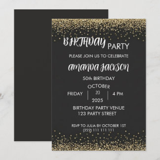Convite de Aniversário de 50 anos Faux Dourado Pre
