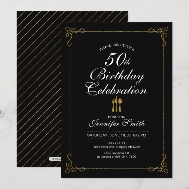Convite de Aniversário de 50 Anos Festa de Celebra (Frente/Verso)