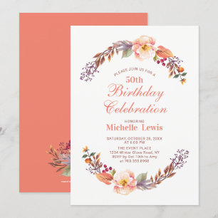 Convite de Aniversário de 50 anos Floral de Outono