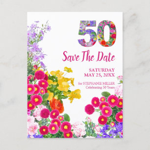 Convite de Aniversário de 50 Anos Floral Moderno