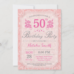 Convite de Aniversário de 50 anos Floral Rosa para