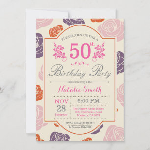 Convite de Aniversário de 50 anos Floral Rosas Ros