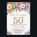 Convite de Aniversário de 50 anos Floral Surpresa<br><div class="desc">Convite de Aniversário de 50 anos Floral Surpresa para Mulheres. Floral Aquarela. Brilho Dourado. Flor Rosa,  Amarela,  Laranja,  Roxa. Aniversário Adulto. Para personalização adicional,  clique no botão "Personalize" e use nossa ferramenta de design para modificar este modelo.</div>