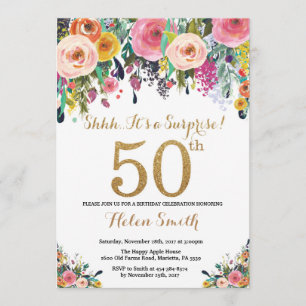Convite de Aniversário de 50 anos Floral Surpresa 
