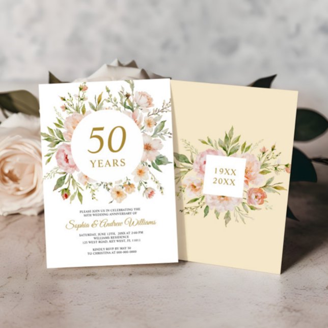 Convite de Aniversário de 50 anos Flores Macias (Criador carregado)