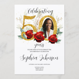 Convite de Aniversário de 50 anos Foto Rosas Verme