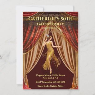 Convite de Aniversário de 50 anos Gatsby Red Gold