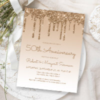 Convite de Aniversário de 50 anos Glitter Drip Gol