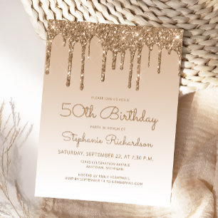 Convite de Aniversário de 50 anos Glitter Drips Go