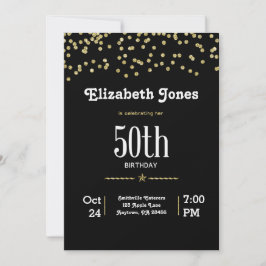 Convite de Aniversário de 50 anos Glitter Gold
