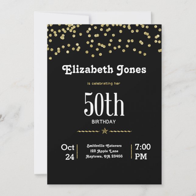 Convite de Aniversário de 50 anos Glitter Gold (Frente)