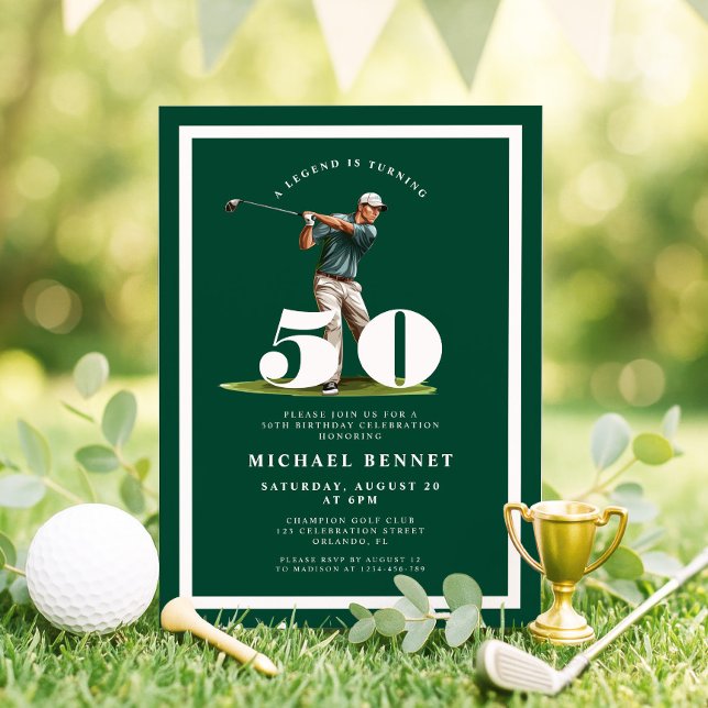 Convite de Aniversário de 50 anos Green Golf (Green Golf 50th Birthday Invitation)