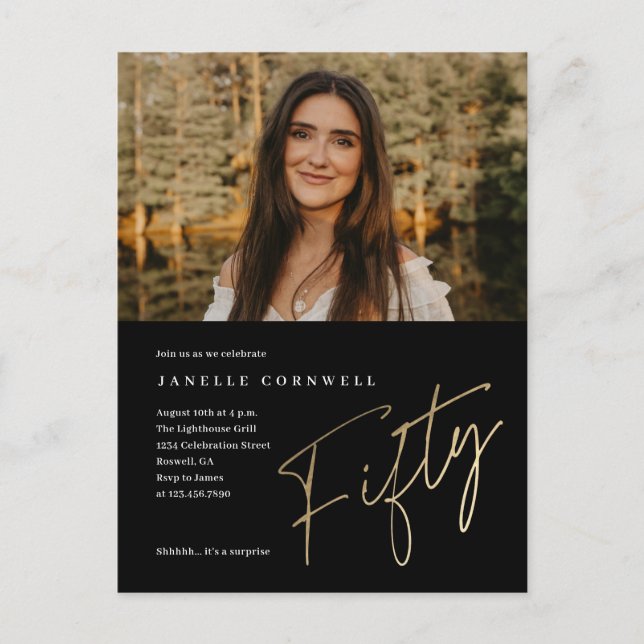 Convite de Aniversário de 50 anos Minimalista com  (Frente)