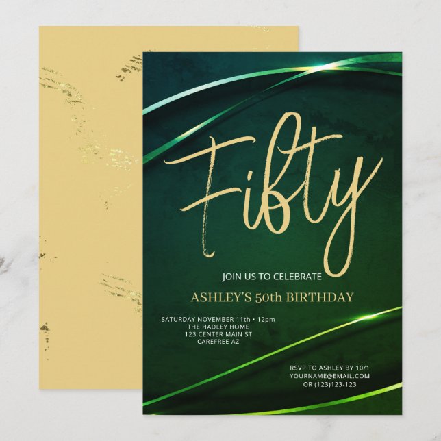 Convite de Aniversário de 50 anos Moderno Dourado  (Frente/Verso)